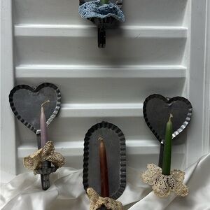 Heart and Oval Metal Candle Holders with Lace Accents